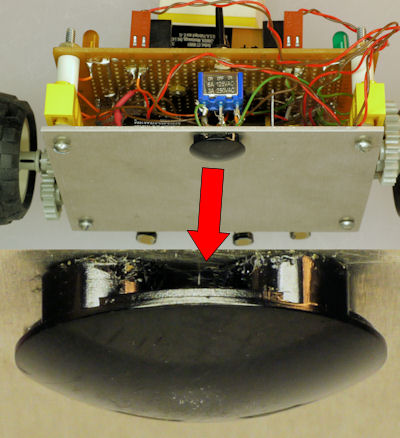 Rear of robot slides on LEGO round plate boat stud