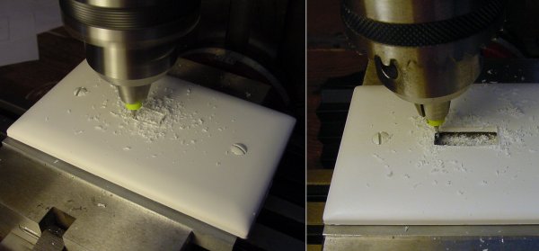 Milling the outline of the bar graph display on the blank wall plate.