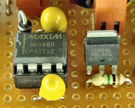 Maxim MAX660 voltage doubler and International Rectifier IRLU024 HEXFET